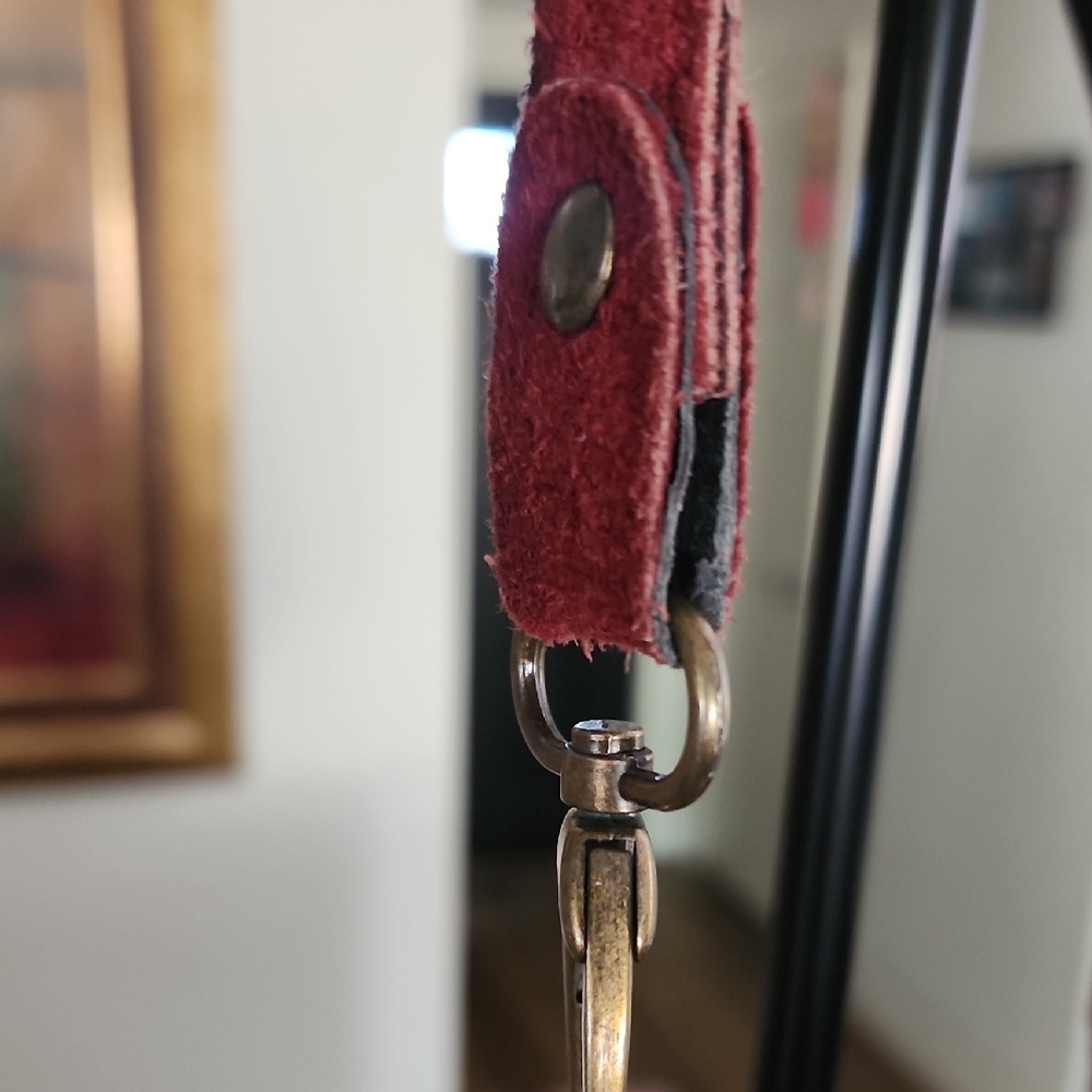 Italian Made Red Suede Leather Boho Fringe Hobo Bag | Beaded Tassels - Picture 8 of 16
